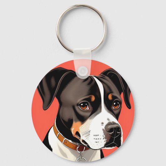 Elegant portret van een zwart-witte hond sleutelhanger (Voorkant)