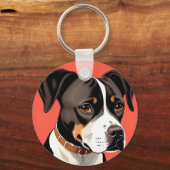 Elegant portret van een zwart-witte hond sleutelhanger (Achterkant)