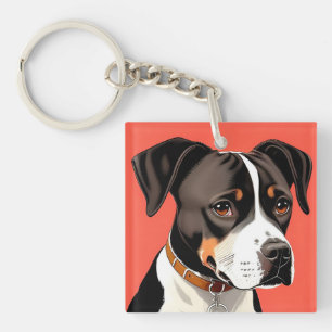 Elegant portret van een zwart-witte hond sleutelhanger