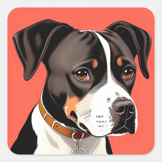 Elegant portret van een zwart-witte hond vierkante sticker (Voorkant)