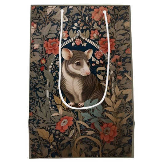 Elegant Possum William Morris geïnspireerd Bloemen Medium Cadeauzakje (Achterkant)