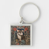 Elegant Possum William Morris geïnspireerd Bloemen Sleutelhanger (Voorkant)
