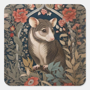 Elegant Possum William Morris geïnspireerd Bloemen Vierkante Sticker