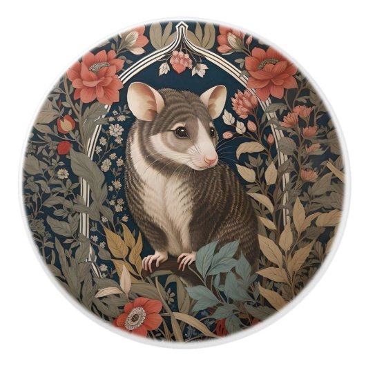 Elegant Possum William Morris Inspired Floral  Keramische Knop (Voorkant)