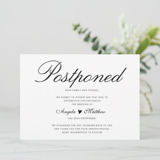 Elegant Postpone trouwkaart Kaart (Staand voorkant)