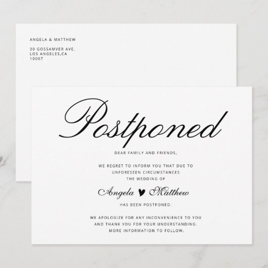 Elegant Postpone trouwkaart Kaart (Voorkant / Achterkant)