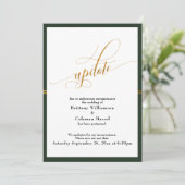 Elegant Postponed Wedding Green & Gold Stripe Kaar Kaart (Staand voorkant)
