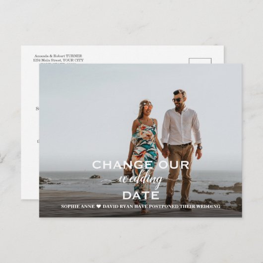 Elegant Postponed Wedding Verandering de Datum Fot Briefkaart (Voorkant / Achterkant)