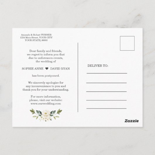 Elegant Postponed Wedding Verandering de Datum Fot Briefkaart (Achterkant)