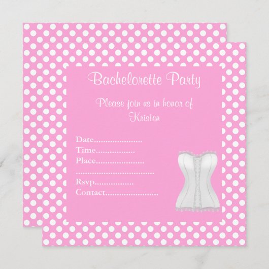 ELEGANT POT PINK BACHELORETTE ARTIJ INVITE KAART (Voorkant / Achterkant)