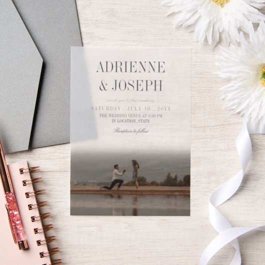 Elegant potlood grijs tekst foto bruiloft vellum uitnodigingen (Huwelijk)