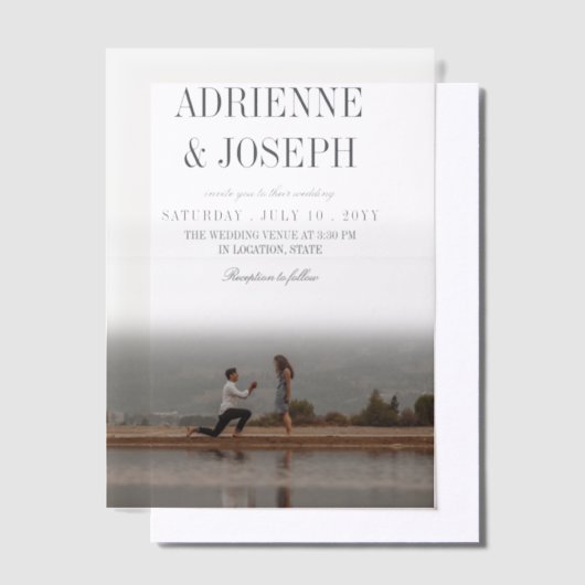 Elegant potlood grijs tekst foto bruiloft vellum uitnodigingen (Offset)