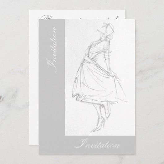 Elegant potloodtekening van vrouw in jurk kaart (Voorkant / Achterkant)