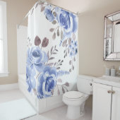 Elegant Powder Blue Bloemen Waterverf Douchegordijn (In situ)