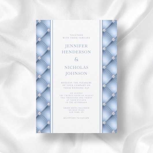 Elegant Powder Blue Diamond Tufted Wedding Kaart