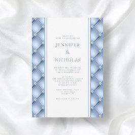 Elegant Powder Blue Diamond Tufted Wedding Kaart