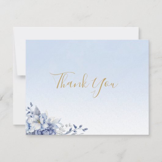 Elegant Powder Blue & Gold Floral Wedding  Bedankkaart (Voorkant)