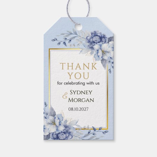 Elegant Powder Blue & Gold Floral Wedding Cadeaulabel (Voorkant)