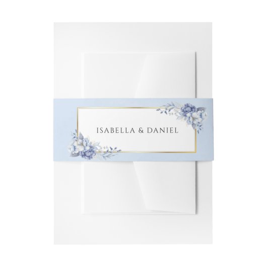 Elegant Powder Blue & Gold Floral  Wedding  Uitnodigingen Wikkel (Voorkant Voorbeeld)