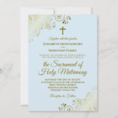 Elegant Powder Blue & Gold Modern katholieke bruil Kaart (Voorkant)