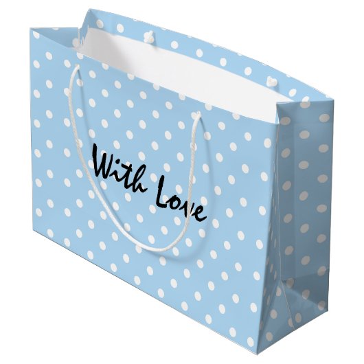 Elegant powder Blue Polka stip Pattern with Love Groot Cadeauzakje (Achterkant Gekanteld)