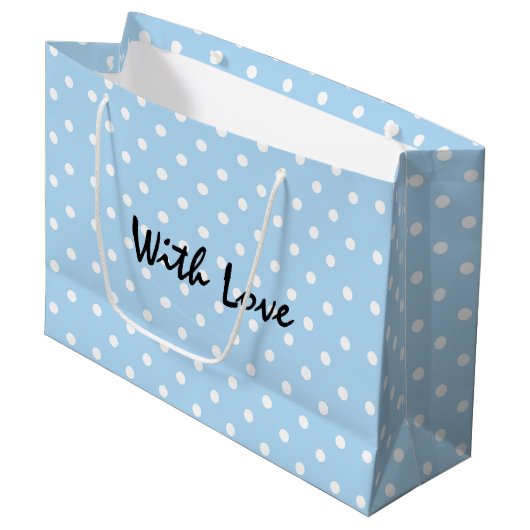 Elegant powder Blue Polka stip Pattern with Love Groot Cadeauzakje (Voorkant Gekanteld)