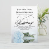Elegant powder Blue Roos Classy Script Weddenschap Kaart (Staand voorkant)