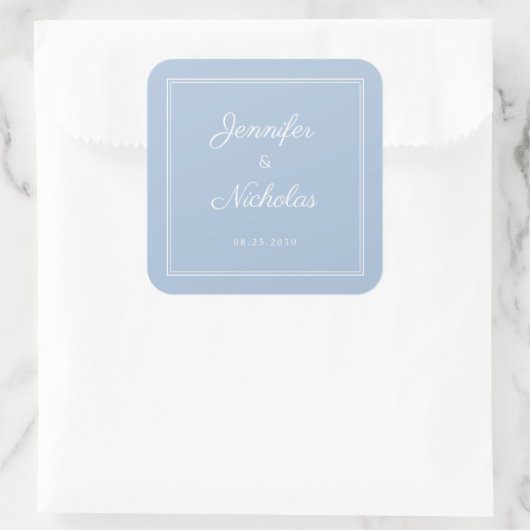 Elegant Powder Blue Script Wedding Vierkante Sticker (Tas)