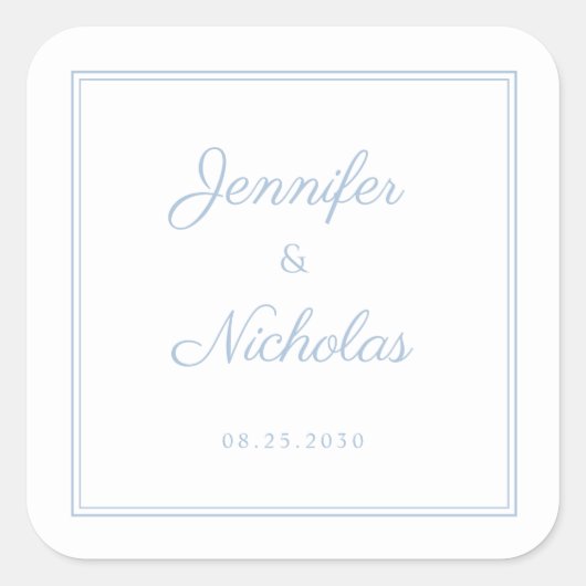 Elegant Powder Blue Script Wedding Vierkante Sticker (Voorkant)