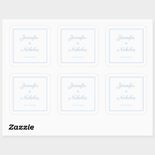 Elegant Powder Blue Script Wedding Vierkante Sticker (Vel)