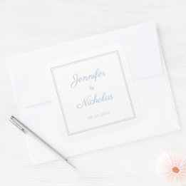Elegant Powder Blue Script Wedding Vierkante Sticker