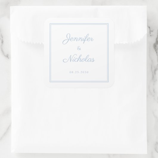Elegant Powder Blue Script Wedding Vierkante Sticker (Tas)