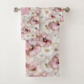 Elegant Powder Pink and Gold Flowers Bath Towels Bad Handdoek (Insitu)