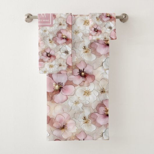 Elegant Powder Pink and Gold Flowers Bath Towels Bad Handdoek (Insitu)