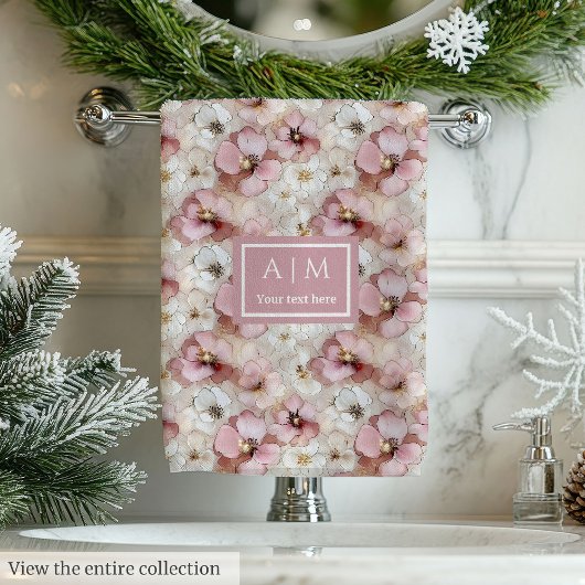 Elegant Powder Pink and Gold Flowers Bath Towels Bad Handdoek