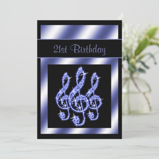 Elegant, prachtig blauw Treble Clefs 21st Birthday Kaart (Staand voorkant)