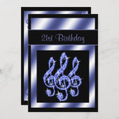 Elegant, prachtig blauw Treble Clefs 21st Birthday Kaart (Voorkant / Achterkant)