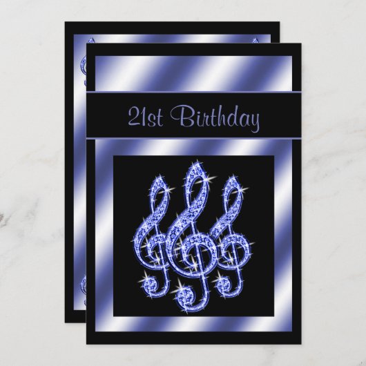 Elegant, prachtig blauw Treble Clefs 21st Birthday Kaart (Voorkant / Achterkant)
