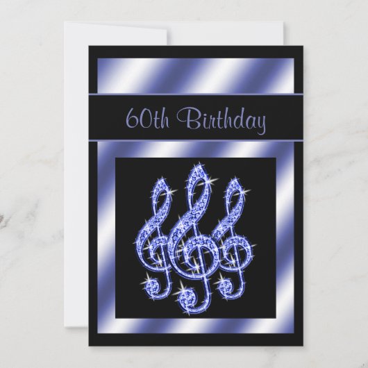 Elegant, prachtig blauw Treble Clefs 60th Birthday Kaart (Voorkant)