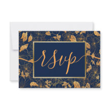 Elegant Prachtig Goud Loof Navy Blauwe RSVP