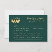 Elegant Prachtig Smaragdgroen & Goud Loof RSVP Kaartje (Achterkant)