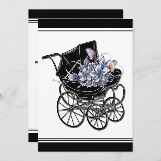 Elegant Pram Baby shower Kaart (Voorkant / Achterkant)