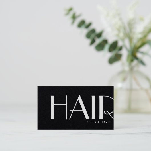 Elegant Premium Black & White Haarstylist Visitekaartje (Staand voorkant)