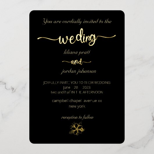 elegant Premium Real Gold Elegant Monogram Black Folie Uitnodiging (Voorkant)