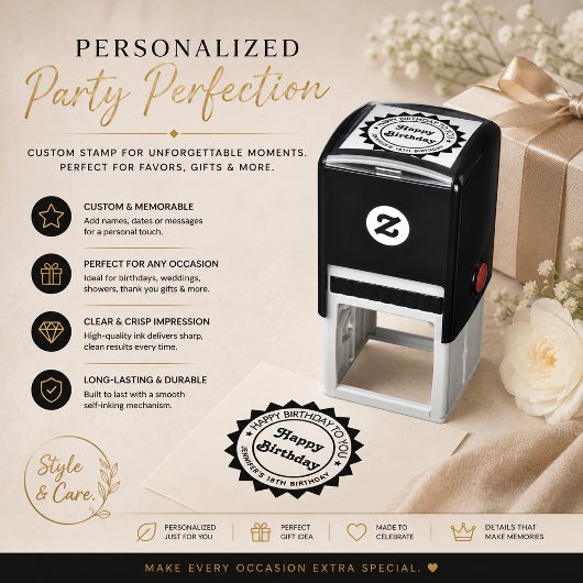 Elegant Premium Verjaardag Zelfinkende Stempel Ont