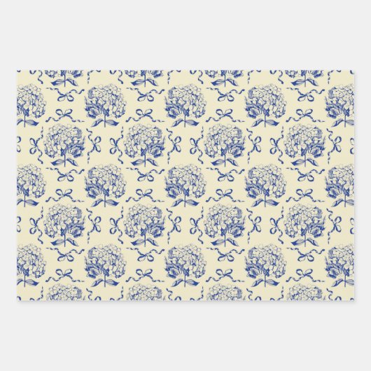 Elegant Preppy Blauw Beige Hortensia Boog Patroon Inpakpapier Vel (Voorkant 2)