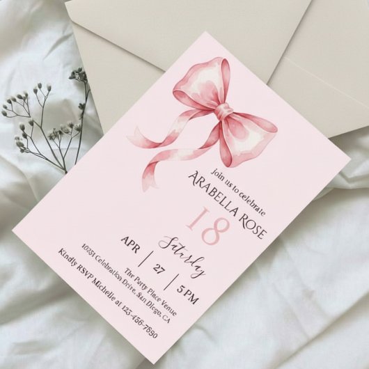 Elegant Preppy Coquette Bow Birthday Party Kaart