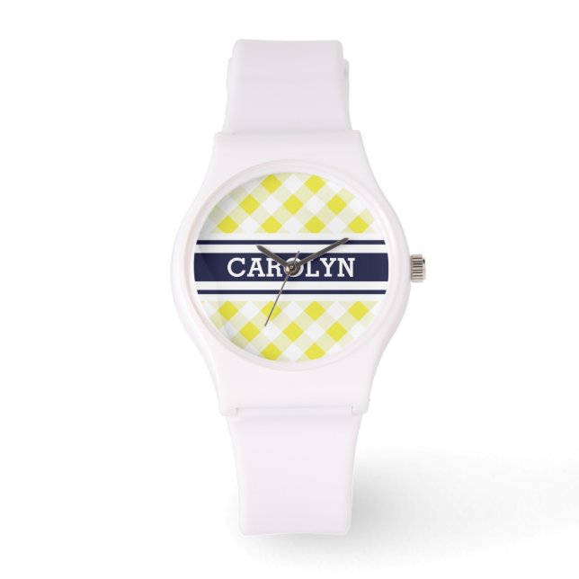 elegant preppy geel het patroonmonogram van de horloge (Voorkant)