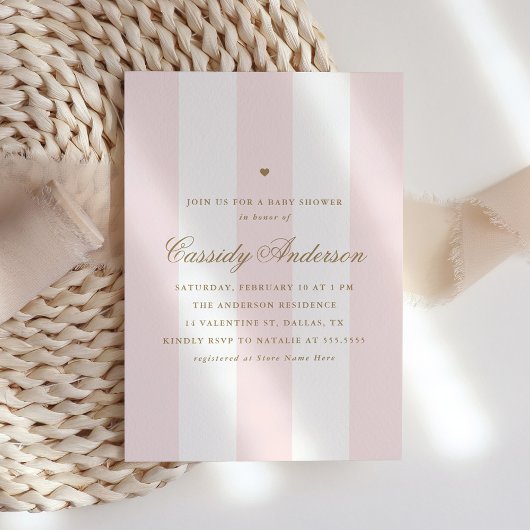 Elegant Preppy Pink Stripe Valentijn Baby shower Kaart