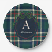 Elegant Preppy Plaid Monogram Christmas Papieren Bordje (Voorkant)